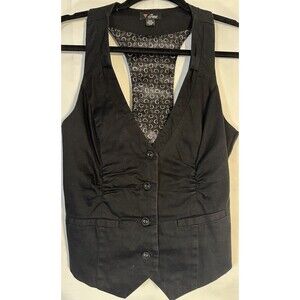 Guess Black Tailored Vest Womens M Fits Small Ruched Button Y2K Waistcoat Top
